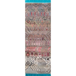 Tapis géométrique noué à la main en laine et soie de bambou Manchaha, rectangulaire, épaisseur 10 mm, pour salon, couloir - Les-635 en gris et noir - Product Image 1