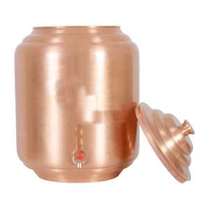 Distributeur de cruche d'eau en cuivre imprimé Conteneur d'eau sain de style ayurvédique Distributeur d'eau en cuivre imprimé floral de luxe - Product Image 1