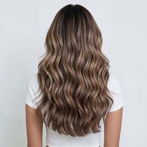 Extensions de cheveux humains 100% Remy à micro-keratine, 8 pouces, ondulation naturelle, grade 10A, brun foncé avec mèches blondes sales, pointe plate - Product Image 5