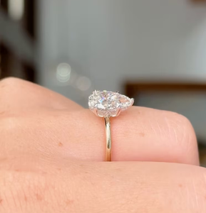 Style romantique 14K bague de fiançailles en or massif coupe poire laboratoire cultivé diamant cacher Halo ensemble pour la fête d'anniversaire de mariage Fine - Product Image 4