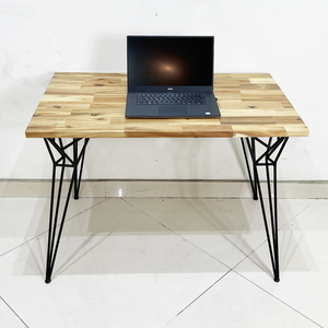 Acacia Wood Computer <b>Desk</b> with 25mm Top and Hairpin Iron Legs for Hotel Use <b>Folding</b> and Storage - Product Image 6