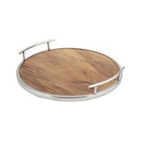 Vente chaude Nouveau Plateau De Service Rond En Bois Pour La Décoration De Table D'hôtel À La Maison Et Plateau D'utilisation De Service Avec Poignée Dorée En Métal