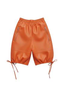 Wholesale <b>Mens</b> PU Leather Utility <b>Shorts</b> <b>with</b> <b>Zip</b> Side <b>Pockets</b> and Adjustable Drawstring Hem - Product Image 3