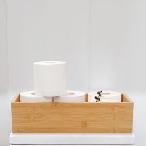 Nouveau design plateau de toilette paniers à papier hygiénique en bambou avec poignées support de plateau de papier toilette naturel organisateur de plateau de panier en bois - Product Image 6