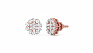Pendientes de Botón con Flor de Diamantes Brillantes y Oro de 14K para Mujer |   Diamante de Corte Brillante de 1.02 Quilates - Product Image 3