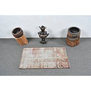 พรมตุรกีวินเทจ2x3ft ขนแกะเย็บปะติดปะต่อกันสีแดงสีเบจห้องโถงสี่เหลี่ยมผืนผ้าสำหรับห้องข้างเตียงใหม่พร้อมยางรอง - Product Image 3