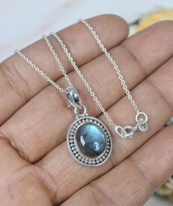 Labradorite Gemstone Design Simple Pendentif en argent sterling 925 Cadeau de mariage parfait pour l'amour avec bijoux de timbre 925 - Product Image 2