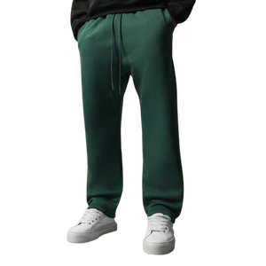 Pantalones de chándal de pana rectos de pierna ancha verde oscuro Pantalones de hombre Joggers de peso pesado lavados Ajuste relajado Cintura elástica Vintage - Product Image 1