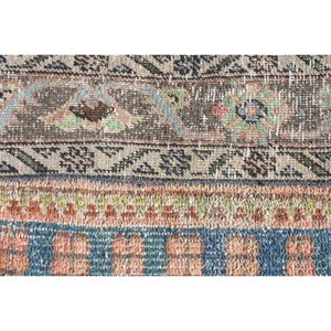 Classique bleu Beige 1.1 X 2.8ft tapis en laine fait main conception de Patchwork turc pour salon chambre Rectangle couloir en peluche Latex - Product Image 5