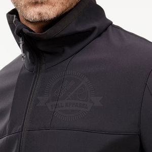 Custom Men's Stand Collar <b>Windbreaker</b> in <b>Black</b> with Full Zipper & White Logo Print on Left Chest - Product Image 6