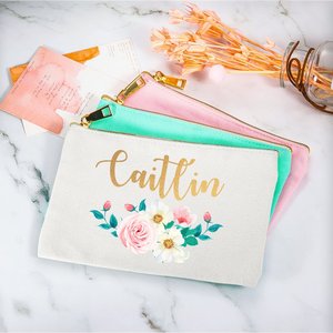 Personalized Cotton Canvas <b>Makeup</b> <b>Case</b> with Rose Embroidery Portable and Zipper Closure Wedding or Birthday Gift - Product Image 4