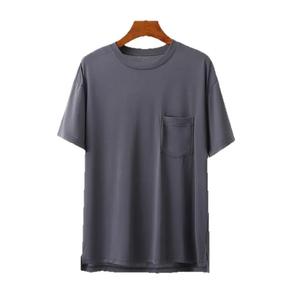Camisetas formales de punto de algodón sólido para hombre, Camiseta básica Unisex con bolsillo, ropa de calle informal de gran tamaño, Camiseta con bolsillo, opción de logotipo personalizado - Product Image 2