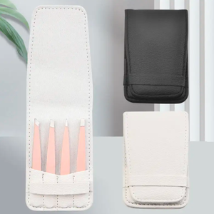 Lot de 4 pinces à cils plates inclinées avec logo personnalisé et étui en cuir pour l'épilation des sourcils - Product Image 1