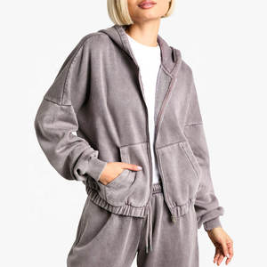 Jogging taille haute avec fermeture éclair, survêtement oversize délavé à l'acide pour femmes, nouveau style, ensemble 2 pièces pour femmes, survêtement délavé à l'acide - Product Image 4