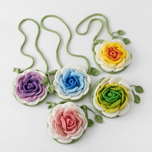 Hand-made Crochet Camellia Flower Satchel Crossbody Bolsa Headphone Knitted Satchel Crochet Change Purse Mobile Phone Case <strong>Tas</strong> - Product Image 1