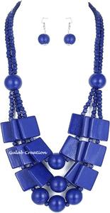 Collier ras du cou à 3 couches en bois bleu de style Boho Bijoux de mode personnalisés pour femmes Design d'inspiration africaine - Product Image 4