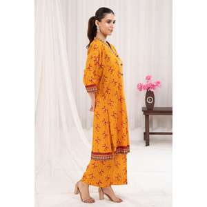 ชุดสูทผ้าลอน 2 ชิ้น สีมัสตาร์ดสำหรับผู้หญิง (แบบยังไม่เย็บติดกัน) - Product Image 1