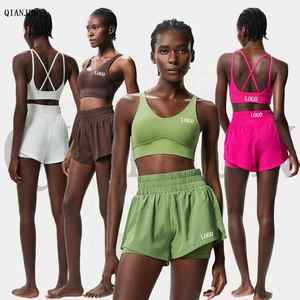 Gimnasio en casa Pilates Yoga Set Transpirable Ligero Fitness Pantalones cortos Sujetador de talla grande Pantalones cortos de secado rápido Bolsillo elástico de cuatro vías Sólido - Product Image 4