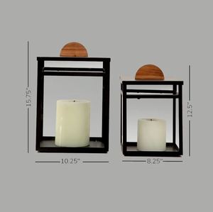 Nouveau manche en bois base noire fer sol lanterne bougeoir de noël intérieur et extérieur décoration de noël fêtes nouvel an - Product Image 4