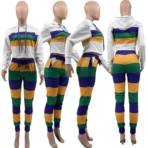 Ensemble 2 pièces pour femmes, sweat à capuche et short, manches longues, taille plus, uni, 100% coton, hiver, pour le jour du Mardi Gras - Product Image 1