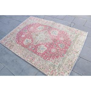 พรมตุรกีโบราณ ขนาด 4.3x5.8 ฟุต สีแดง ลายอิคัต ทำจากขนสัตว์ - Product Image 2