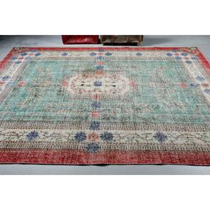 Alfombra Turca Vintage, Alfombra Extra Grande de 7.1x10.4 pies (216x318 cm), Alfombra de Lana con Rayas Rojas - Product Image 2