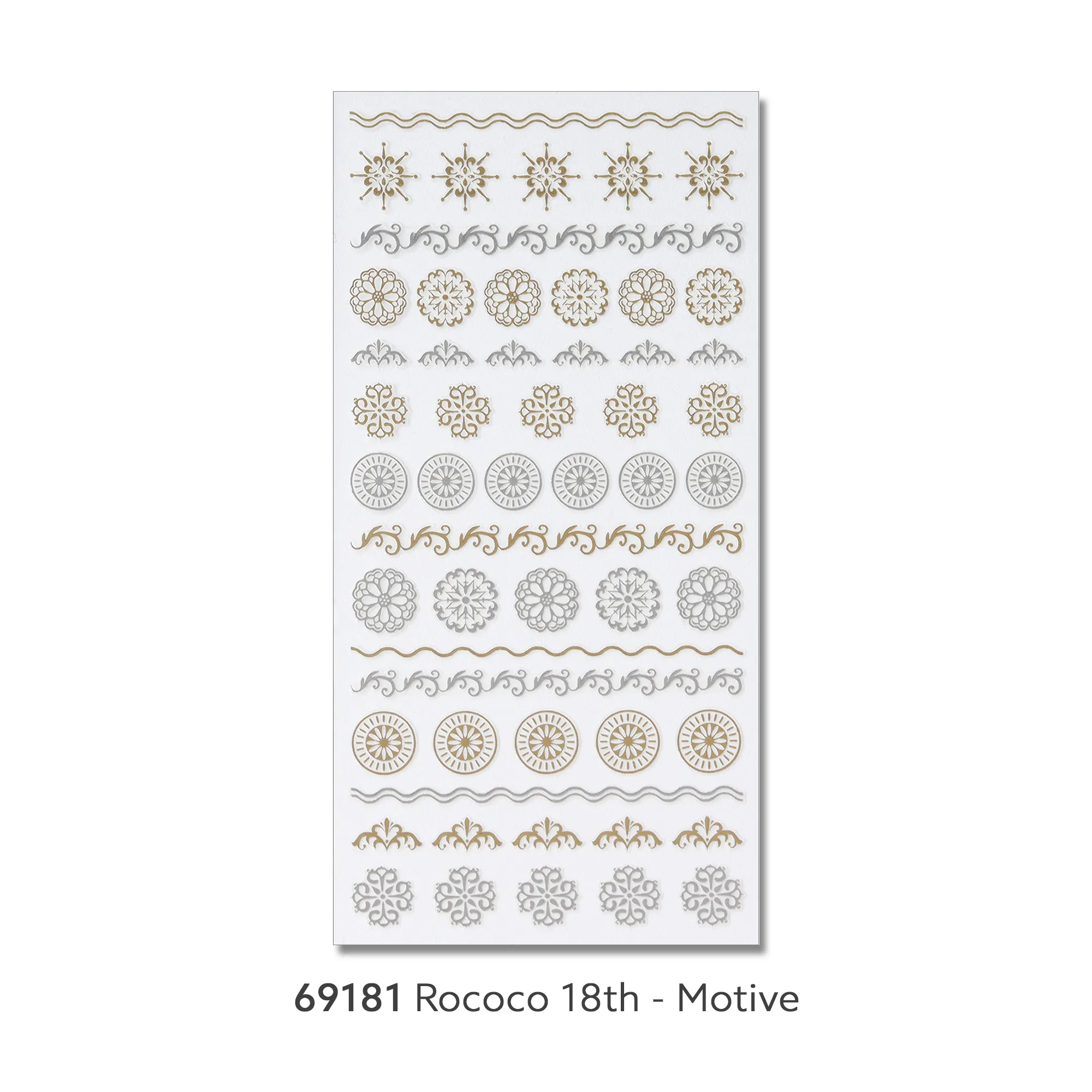 Rococo 18th #69181モーティブオリエンタルネイルアートステッカープロフェッショナルラグジュアリーゴールドシルバーフォイルライン3Dエンボス韓国oem odm