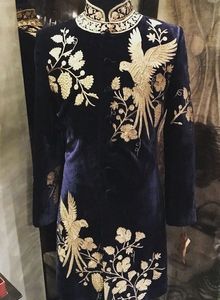 Stunning Embroidery on Stylish Navy Velvet Sherwani ,<b>pant</b> Dress with Embellished Crystal Glass Beads,glass Stone,dabka Work@2024 - Product Image 2