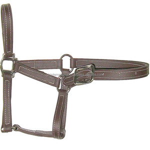 Hecho EN LA India, suministro al por mayor, productos de sillín de caballo, cabestro de caballo de cuero genuino marrón con hebilla y anillos de latón ajustables - Product Image 1