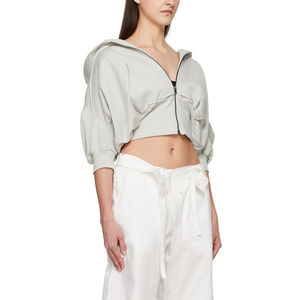 Sweat à capuche court à manches courtes gris vintage à coupe ample et zippée avec épaules tombantes et ourlet élastique - Product Image 1