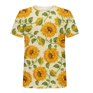 T-shirt à manches courtes pour homme, imprimé tournesol, coupe classique, col rond, en coton tricoté, motif floral - Product Image 1