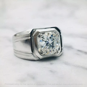 Topcarat <b>Men</b> 3 Ct Round Cut Moissanite Vintage Wedding Band <b>Ring</b> 925 Silver Plated - Product Image 4