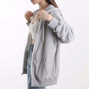 Sweat-shirts à capuche pour femmes en polaire à fermeture éclair de couleur gris chiné, manches longues, respirants, grande taille, imperméables pour l'hiver - Product Image 2