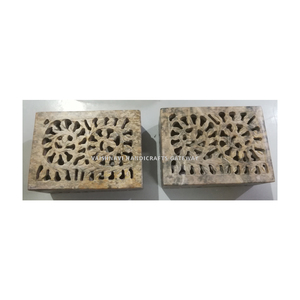 Joyero Rectangular de arte indio de esteatita hecha a mano de tamaño mediano con diseño de trabajo Jali para regalos de boda y decoración del hogar - Product Image 2