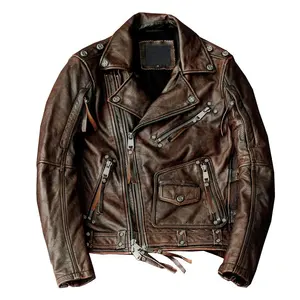 OEM Custom High Quality Genuine Cowhide Leather Casual Jacket Riding Motorcycle Jacket for Men with Zipper Biker Coat Pakistan