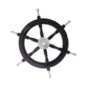 Rueda náutica Vintage hecha a mano de madera negra de 24 pulgadas, alta calidad, con cubo de aluminio y mango - Product Image 3