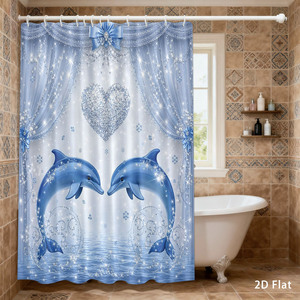 Rideau de douche imperméable personnalisé imprimé pour salle de bain, en polyester imperméable avec crochets - Product Image 1