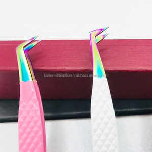 Pinces à cils professionnelles en acier rose, pointe multi-acier inoxydable, texture lisse, antistatique, durable, outil pour cils volumineux, personnalisable - Product Image 2