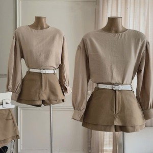 OEM ODM Modest <b>Long</b> Sleeve Top with Layered High Waist <b>Shorts</b> Set for Women - Product Image 2