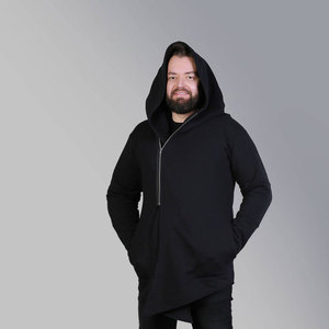 Sudadera con capucha de algodón 100% para hombre, estilo largo, con cremallera completa, moda urbana, logotipo personalizado, OEM, venta al por mayor - Product Image 1