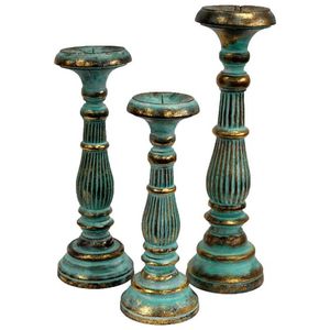 Grand bougeoir en bois de manguier pour réception de table, idéal pour mariage, décoration de maison, cadeau de Noël, lot de 3 bougeoirs bleus - Product Image 4
