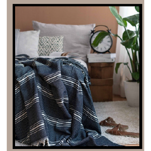 Cubrecama 100% Algodón Natural Azul Marino y Blanco a Rayas 240x260cm, Cubrecama Tejido Tipo Pike para Uso Doméstico - Product Image 3