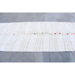 Tapis turc vintage en laine 5x11,8 pi (153x359 cm) écologique avec patchwork blanc et support en latex - Product Image 2