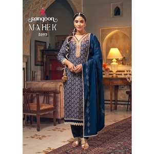 Nuevo Maruti Fashion MF1112 Pure Cotton Kurta Pant Dupatta Set Impreso Fancy Work Shiffli Lace Full Cotton Inner Traditional Wear - Product Image 1