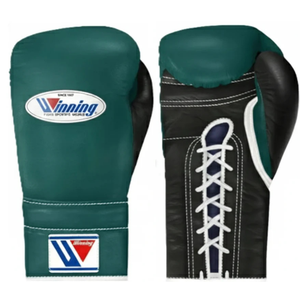 Winning <b>Lace</b> Up Boxing <b>Gloves</b> Dark Green <b>Black</b> Premium Genuine Leather Pro Fight Training Sparring <b>Gloves</b> <b>Lace</b> Closure 8oz 10oz - Product Image 1