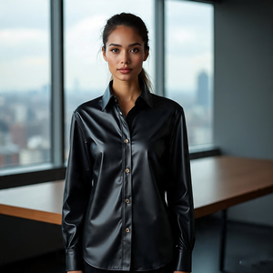 เสื้อหนังแกะแท้โอเวอร์ไซส์สำหรับผู้หญิง, เสื้อหนังแกะแท้ทรงหลวมมีกระเป๋าสองชั้นวางไหล่สไตล์วินเทจ - Product Image 3