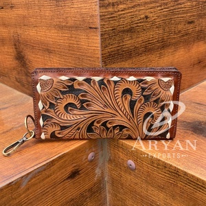 กระเป๋าสตางค์หนังแท้สำหรับผู้หญิงหนังวัวลายดอกไม้แบบตะวันตกสามารถปรับแต่งได้ตามต้องการ - Product Image 1