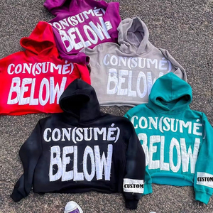 Venta al por mayor personalizado desgastado bordado sudaderas con capucha hombres Raw Hem apliques desgastado parche bordado sudaderas con capucha de los hombres - Product Image 2