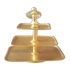 American Style Gold Fineshed Customized Shape and Size Three-<b>tier</b> Rectangular Silver Color <b>Cake</b> Stand Hand Wash Only Tabletop - Product Image 1