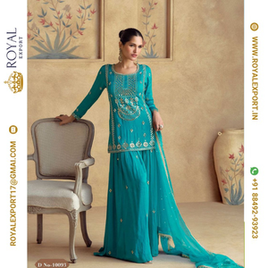 Lancement d'un nouveau Designer exclusif Premium Chinon Silk Heavy Festival Wear Sharara Suit Collections Wholesale By Royal Export - Product Image 3